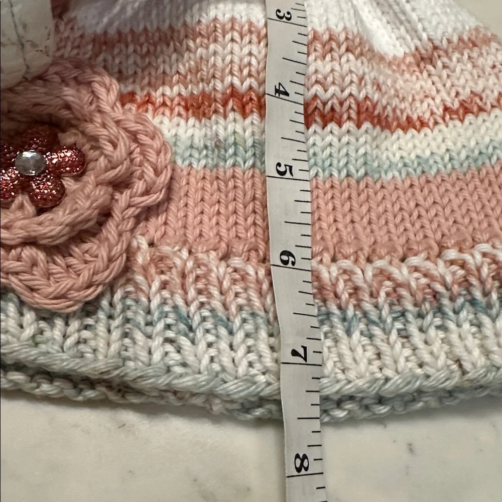Charming Pink and White Kids Beanie with Flower Accent